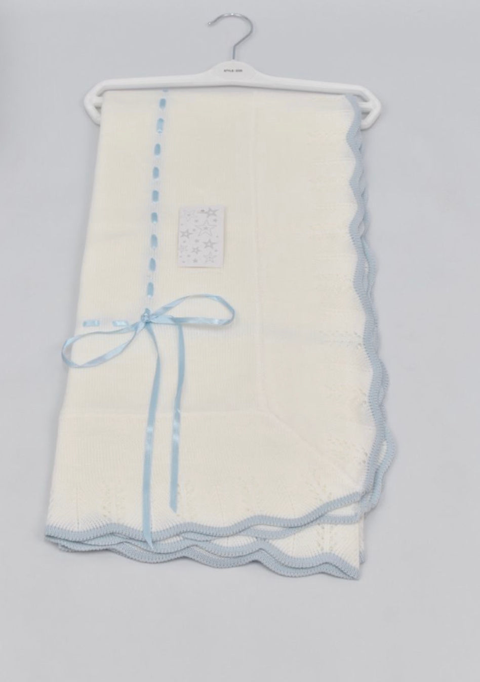 Spanish Knitted Baby Blanket - White & Blue