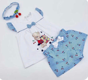 Ebita Blue Bear Short Set & Headband