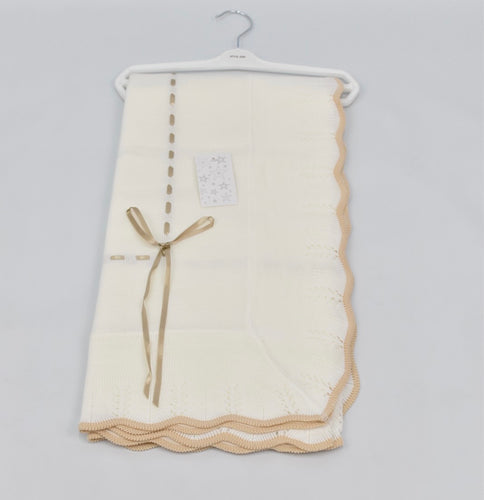 Spanish Knitted Baby Blanket - White & Camel