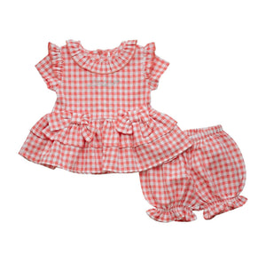 Little A Halo Coral Checked Bloomer Set