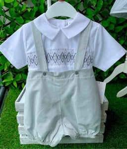 Boys Hbar Smocked Set - Grey