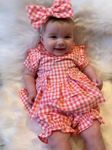 Little A Halo Coral Checked Bloomer Set