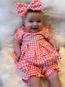 Little A Halo Coral Checked Bloomer Set