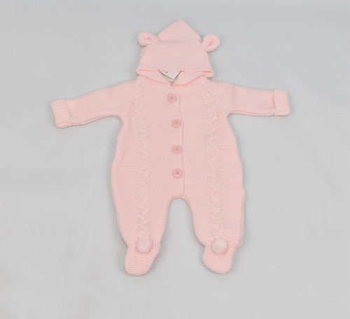 Spanish Baby Girls Knitted Teddy Snowsuit - Pink