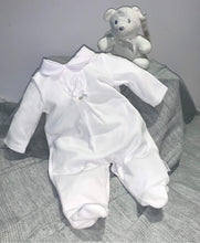 Load image into Gallery viewer, Bluesbaby Baby Boy Velour Sleepsuit - White