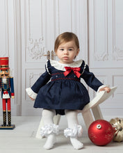 Load image into Gallery viewer, Caramelo Navy Baby Girls Hand Smocked Bow Jampant Set 3-6mth, 6-9mth, 9-12mth
