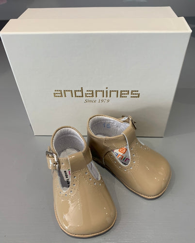 Andanines Boys Camel Patent Pram Shoes
