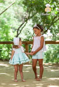 Abuela Tata Girls Mint & Pink Short Set