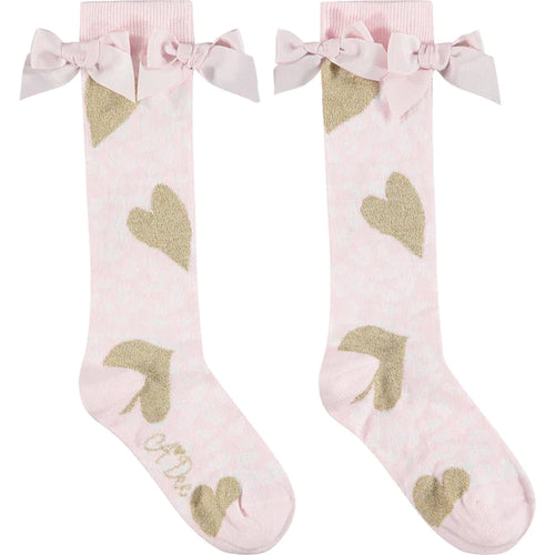 A Dee Leopard Love Peggy Pale Pink Bow Knee High Socks