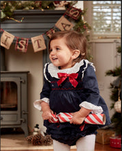 Load image into Gallery viewer, Caramelo Navy Baby Girls Hand Smocked Bow Jampant Set 3-6mth, 6-9mth, 9-12mth