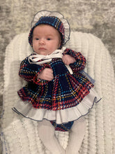 Load image into Gallery viewer, Babine Baby Girls Navy Tartan (Bonnet Not Included)