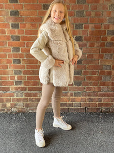 Girls Cream Faux Fur Winter Coat