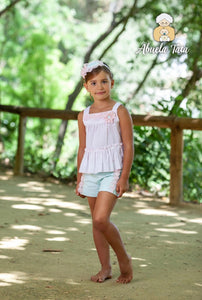 Abuela Tata Girls Mint & Pink Short Set