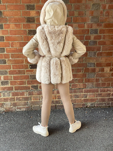 Girls Cream Faux Fur Winter Coat