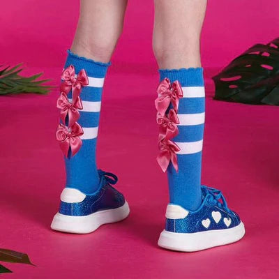 A DeeWinslow Bright Blue Bow Knee Socks