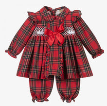 Load image into Gallery viewer, Caramelo Girls Ruffle Tartan Hand Smocked Bloom PJ Set