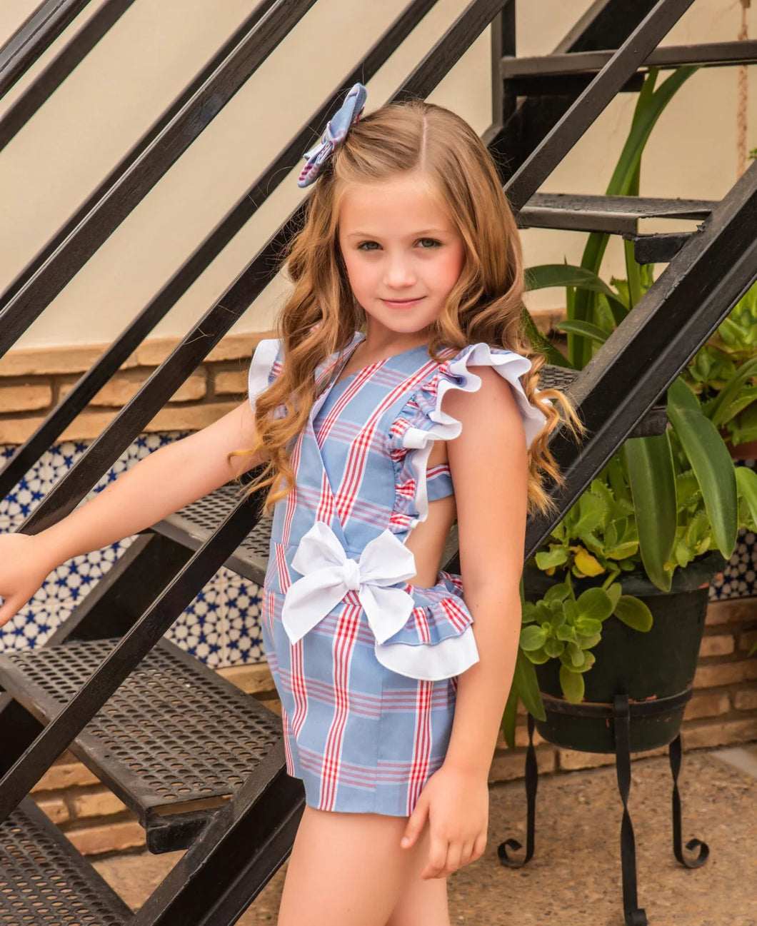 Babine Girls Blue & Red Check Playsuit