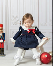 Load image into Gallery viewer, Caramelo Navy Baby Girls Hand Smocked Bow Jampant Set 3-6mth, 6-9mth, 9-12mth