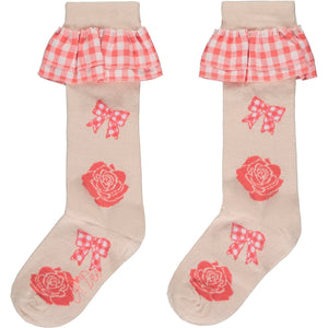 Yasmina Bright Coral Rose Print Knee Socks