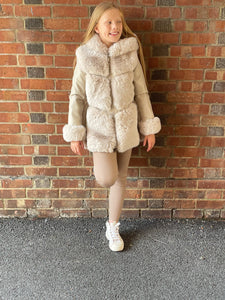 Girls Cream Faux Fur Winter Coat