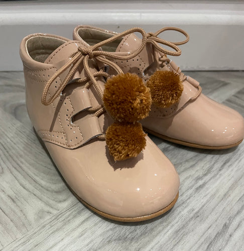 Boys Panyo Camel Patent Pom Pom Boots (no refunds or exchanges )