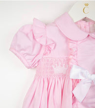 Load image into Gallery viewer, Caramelo Pink Smocked Pyjama Ruffle Crown Bloomer Set