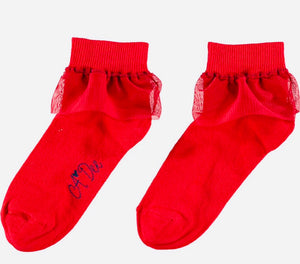 A Dee Rosalyn Red Frill Ankle Socks