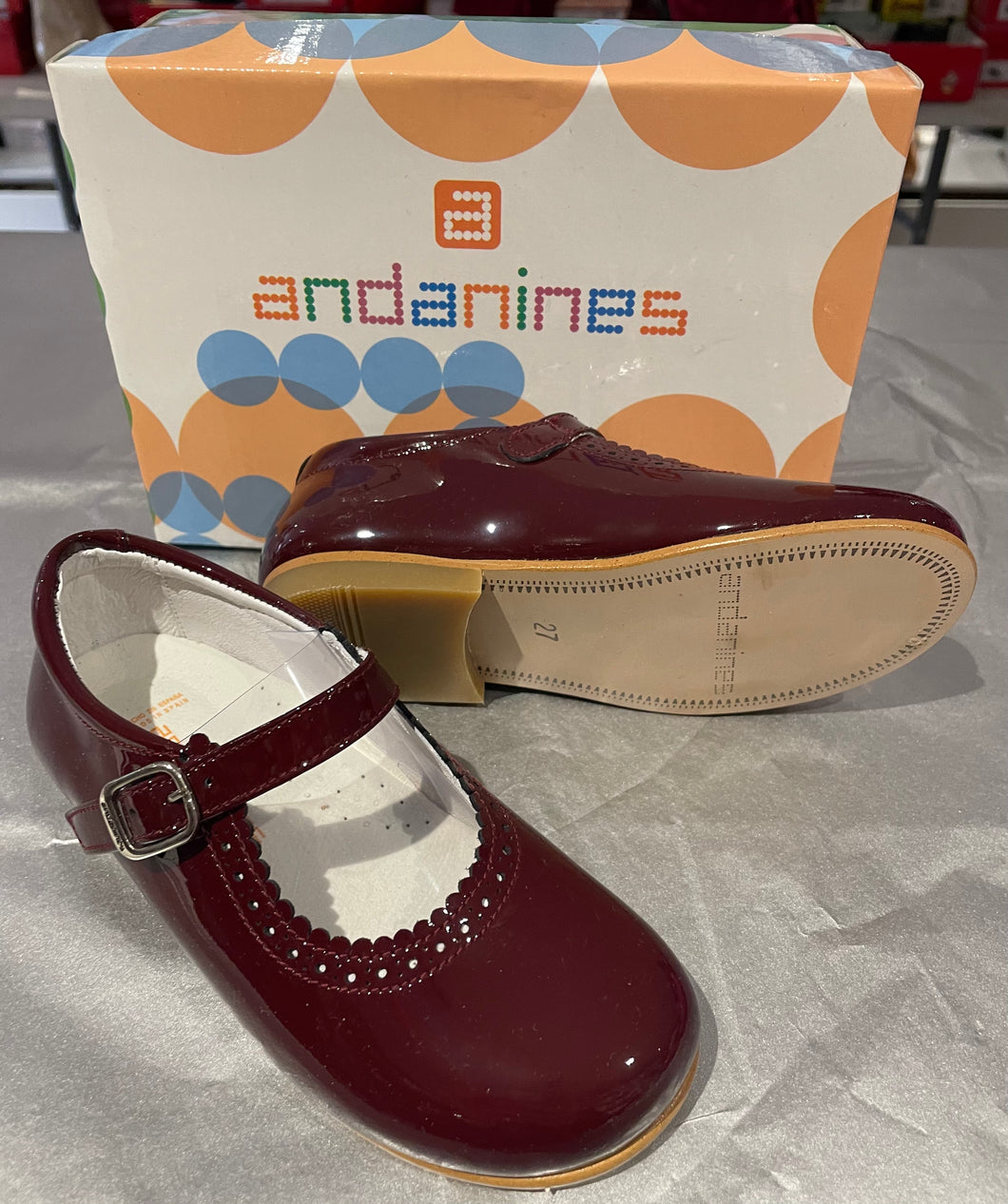 Clearance Andanines Maroon Patent Mary Janes