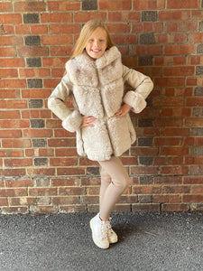 Girls Cream Faux Fur Winter Coat