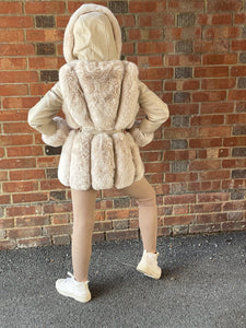 Girls Cream Faux Fur Winter Coat