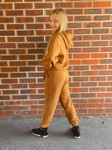 Girls camel waffle lounge wear set
