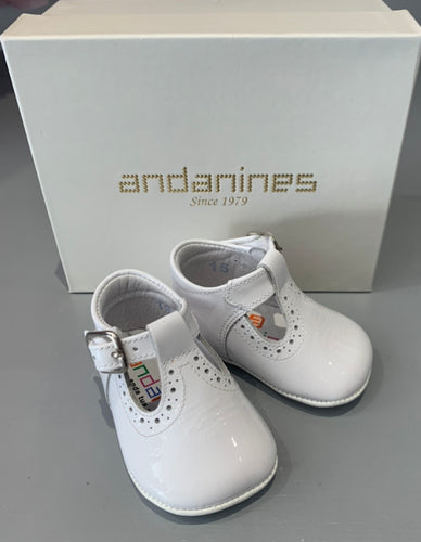 Andanines Boys White Patent Pram Shoes