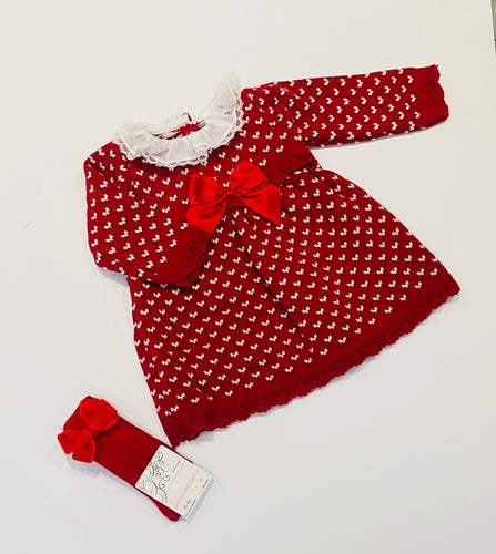 Pex Girls Red & White Knitted Dress