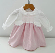 Load image into Gallery viewer, Deolinda Girls Pink &amp; White Cord Dress with Smocking 18mth 2yr &amp; 4yr