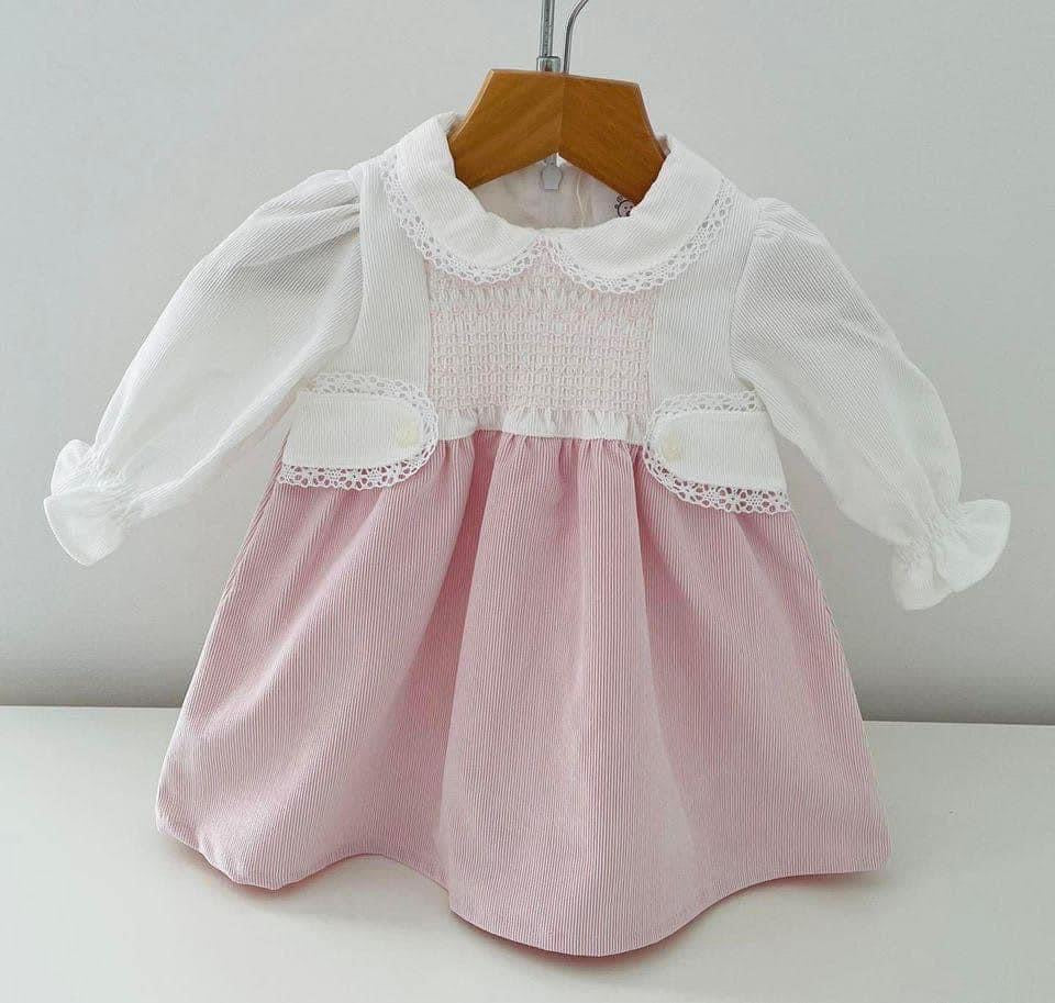 Deolinda Girls Pink & White Cord Dress with Smocking 18mth 2yr & 4yr