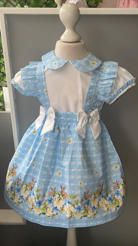 Piccolo Speranza Girls Blue Bunny Pinafore Dress