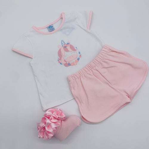 Sardon Girls Pink Soft Cotton Union Short Set