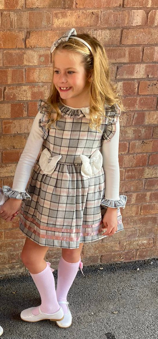 Caramelo Kids Girls Pink & Grey Checker Pinafore Dress 2-3yr