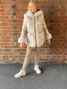 Girls Cream Faux Fur Winter Coat