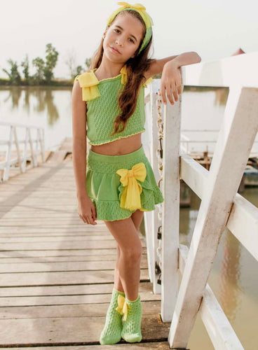 Rahigo Girls Crop Top & Skort Set - Green & Yellow
