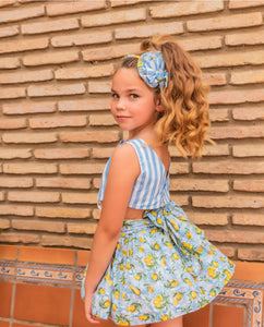 Babine Girls Lemon Dress - Blue & Lemon