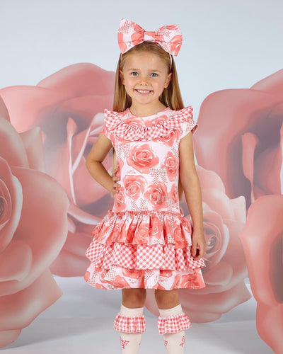 A Dee Yanisha Bright Coral Rose Print Dress