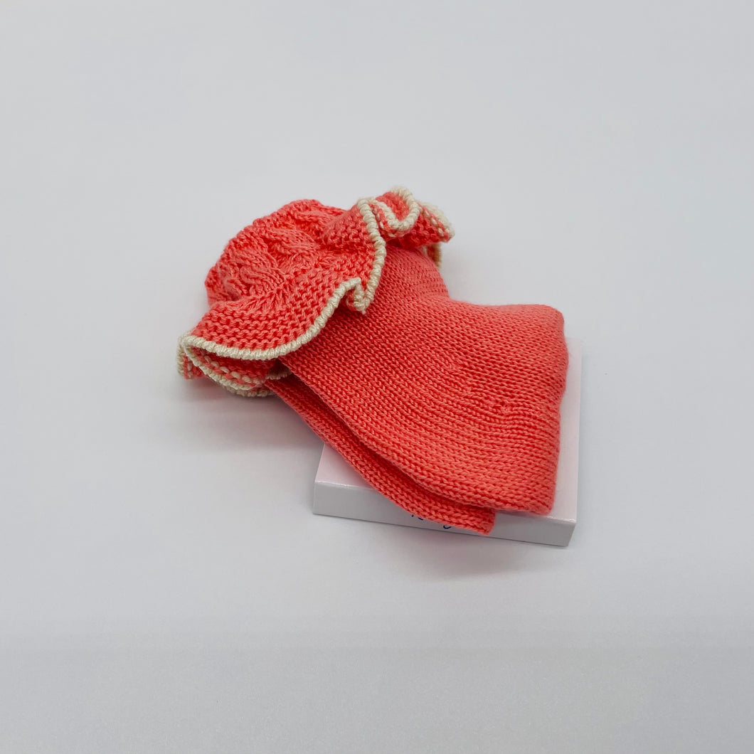 Rahigo Socks with Frill in SALMON Trimmed with CREAM