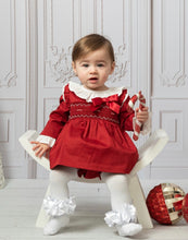 Load image into Gallery viewer, Caramelo Baby Girls Red Hand Smocked Bow Jampant Set