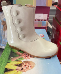 Clearance Cream Patent Button Boots