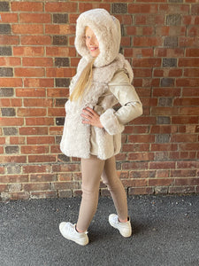 Girls Cream Faux Fur Winter Coat