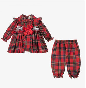 Caramelo Girls Ruffle Tartan Hand Smocked Bloom PJ Set