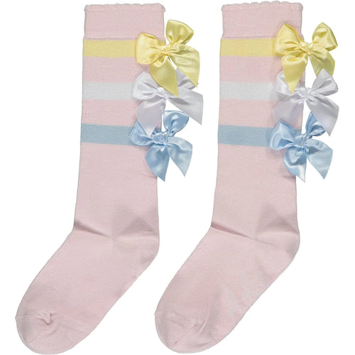 A Dee Viola Pale Pink Triple Bow Knee Socks