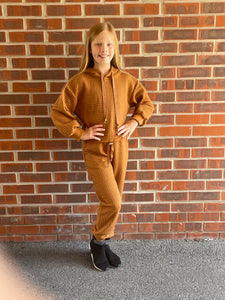 Girls camel waffle lounge wear set