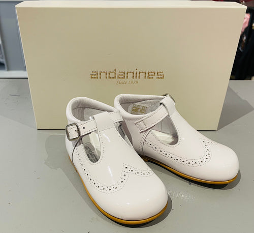 Boys White Patent Andanines High Back Tbar Shoe